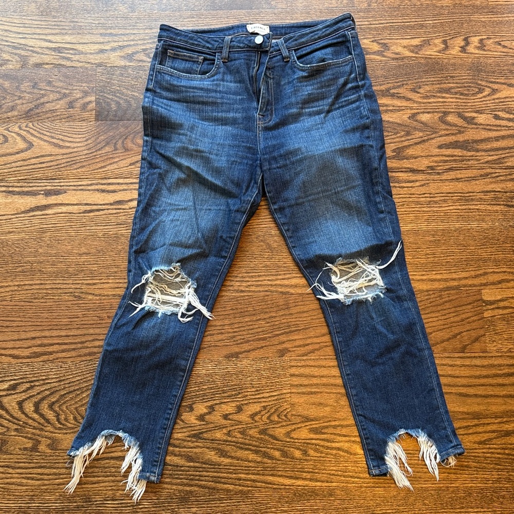 L'AGENCE Dark Blue Distressed Ankle Jeans